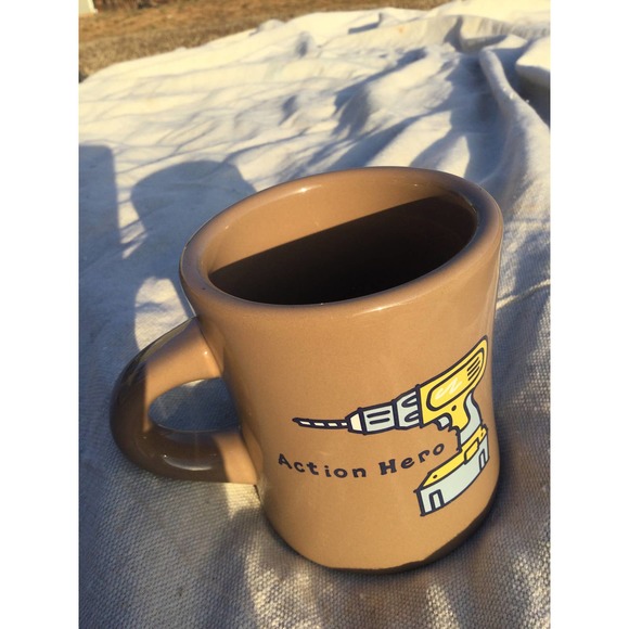 Action hero mug dad father life is good tan brown coffee cup drill tool gift - Picture 2 of 8